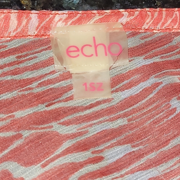 XL ECHO Coral and White Sheer Animal Print Kaftan Cover-Up Kimono - Picture 5 of 5